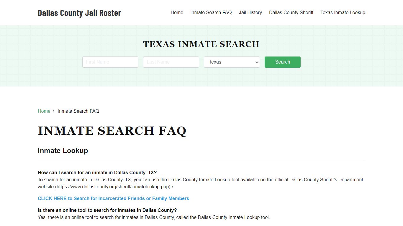 Inmate Search FAQ - Dallas County, TX